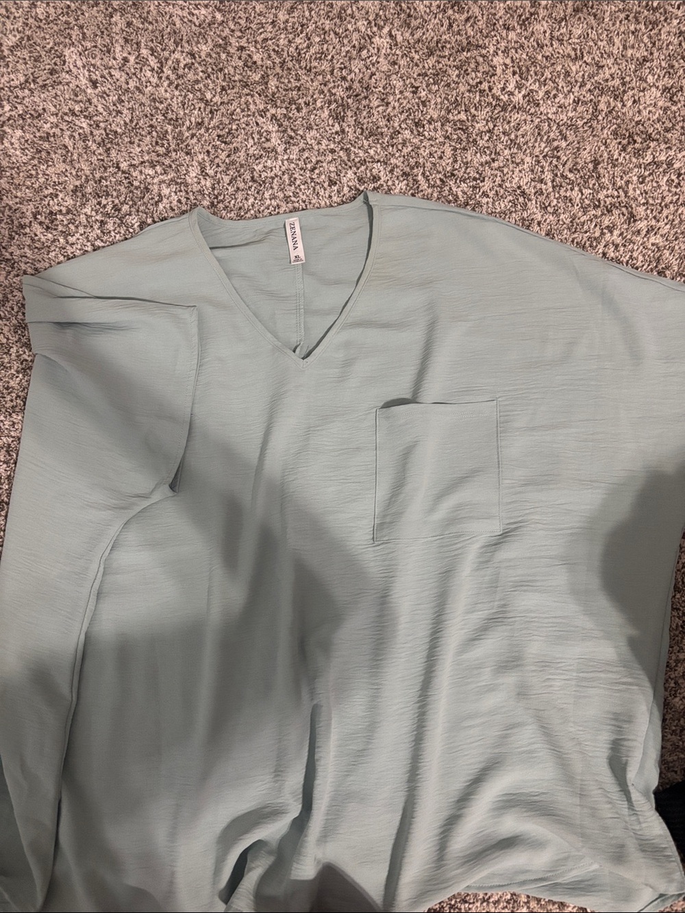 Light Sage V-Neck Pocket womens Shirt